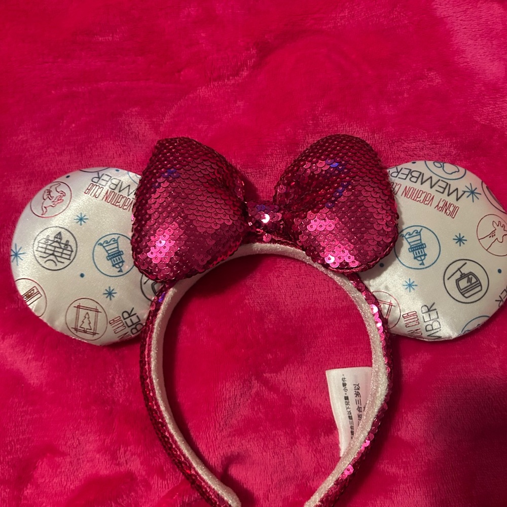 Disney Pink Sequin and White Patterned Mouse Ears